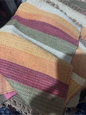 Striped Woven Table Mats in Peach, Olive & Berry & Wine & White w/ Sq. Cuts